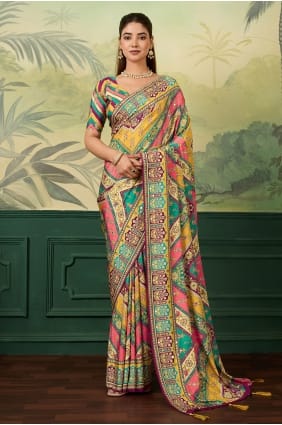Crepe Saree in Multicolor with Mirror,printed SR30187