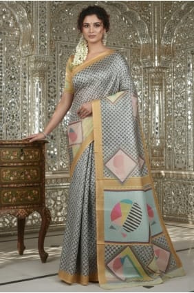 Mustard Printed Crepe Saree SR29814