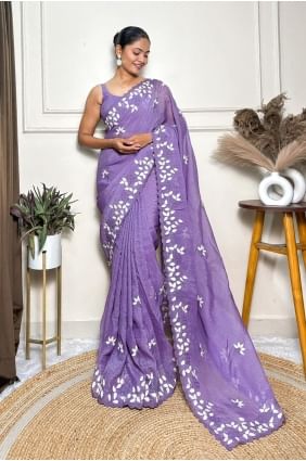 Crepe Thread Lavender Saree with Blouse SR28592