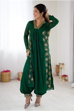 Embroidered Salwar Kameez in Dark green Georgette SK159184