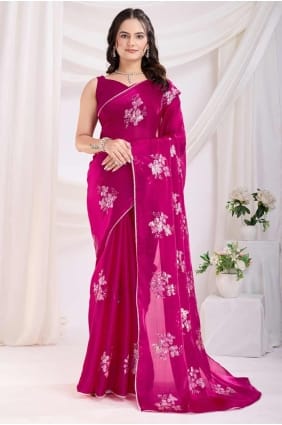 Dark pink Embroidered Saree in Jam satin SR28170