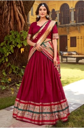 Chanderi Lehenga Choli with Kundan LC8898