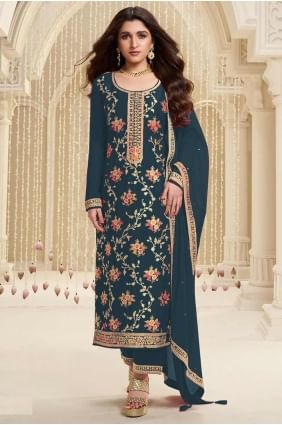 Dark grey Embroidered Viscose Eid Salwar Kameez SK155144