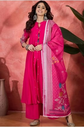 Chanderi silk Pink Eid Palazzo Suit in Digital print PZ4251