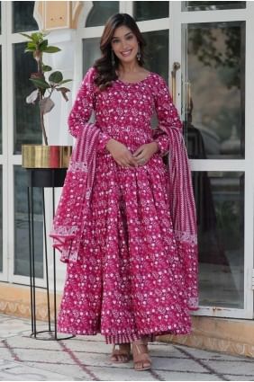 Digital print Cotton Pink Anarkali Suit with Dupatta AS4055