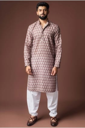 Digital print Linen Men Kurta in Mauve KURR590