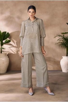 Digital print Organza Grey Straight Suit with Dupatta SK155289