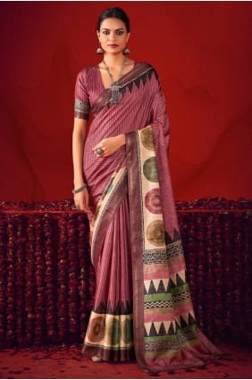 Silk Saree in Pink with Digital print SR29523