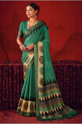 Silk Saree with Digital print in Green SR29518