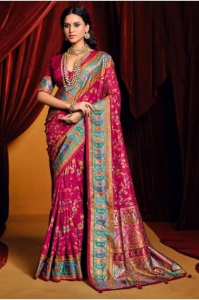 Digital print Tussar silk Saree in Bright pink with Blouse SR28437