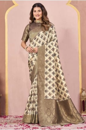 Tussar silk Saree with Digital print in Mehandi SR29092
