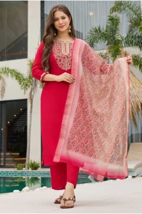 Embroidered Salwar Kameez in Red Art silk SK155767