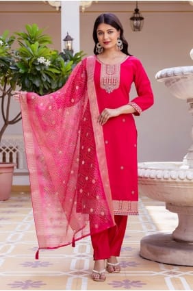 Chanderi Pink Salwar Kameez in Embroidered SK15794