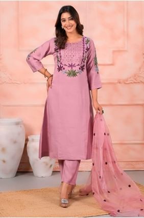 Embroidered Chanderi Salwar Suit in Pink with Dupatta SK155675