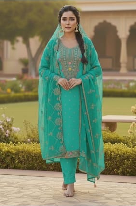 Salwar Kameez in Sea green Chanderi with Embroidered SK15688