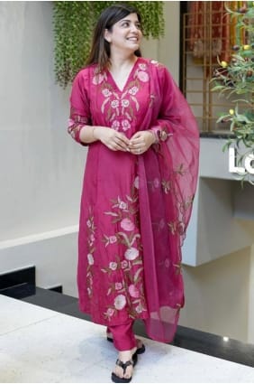 Pink Chanderi silk Embroidered Eid Salwar Kameez with Dupatta SK156017