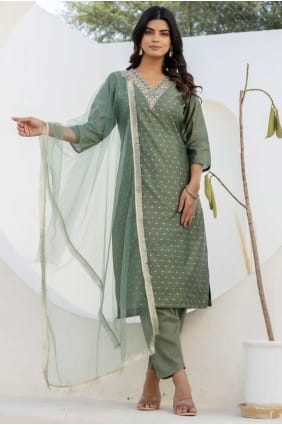 Chanderi silk Embroidered Mahendi Salwar Kameez SK155706