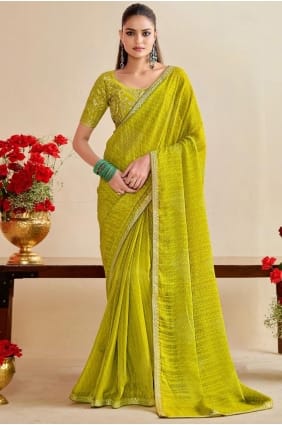 Chiffon Saree in Olive with Embroidered SR29354