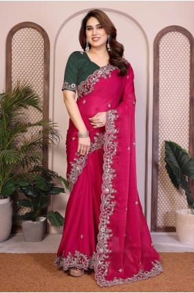 Pink Embroidered Chiffon Saree with Blouse SR29852