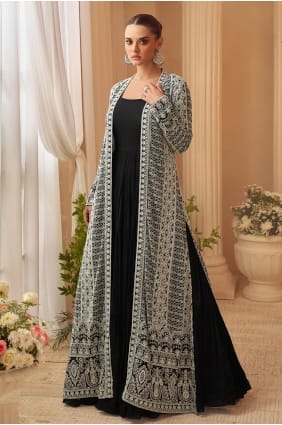 Chinon chiffon Gown Dress with Embroidered in Black GW1280