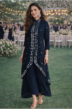 Grey Embroidered Chinon chiffon Palazzo Suit PZ4368