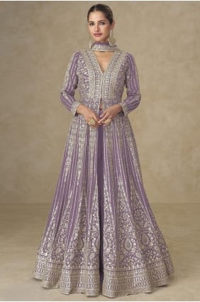 Purple Embroidered Anarkali Suit in Chinon chiffon AS4294