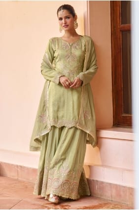Chinon Embroidered Pista Eid Palazzo Suit with Dupatta PZ4314