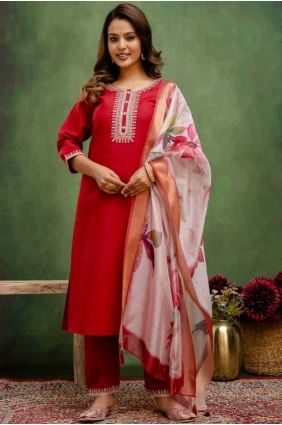 Maroon Cotton blend Salwar Kameez with Embroidered SK155681