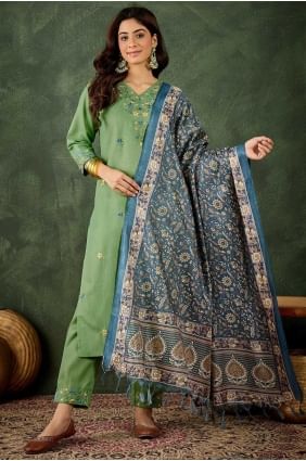 Pista Salwar Kameez in Cotton blend with Embroidered SK155683