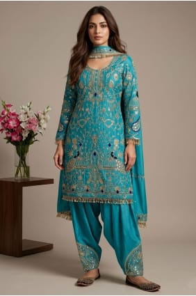 Crepe Salwar Kameez in Blue with Embroidered SK159164