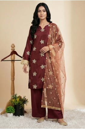 Maroon Salwar Kameez with Embroidered Crepe SK15652