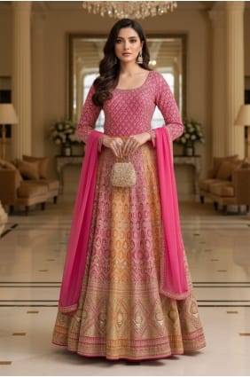 Pink Anarkali Suit in Embroidered Faux georgette AS4349