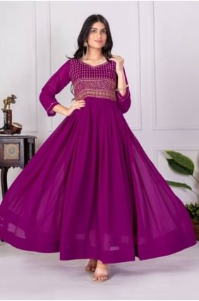 Embroidered Chiffon Gown Dress in Chiku with Dupatta GW1142