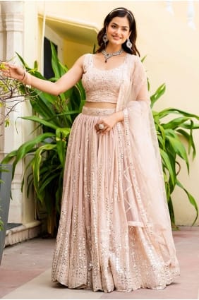 Faux georgette Lehenga Choli with Embroidered in Beige LC9059