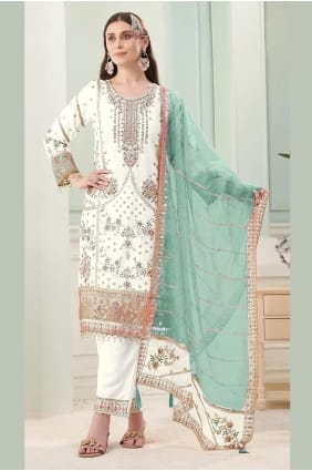 white Georgette Embroidered Salwar Kameez with Dupatta SK156031