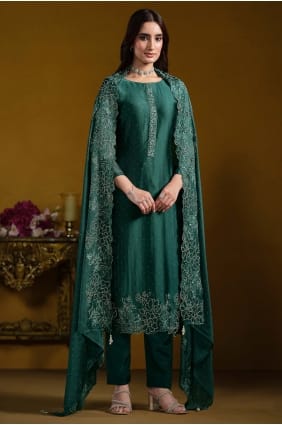 Green Georgette Embroidered Salwar Kameez with Dupatta SK15788