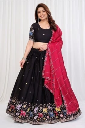 Lehenga Choli in Black Georgette with Embroidered LC9065