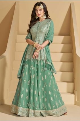 Georgette Embroidered Green Lehenga Choli with Dupatta LC8509
