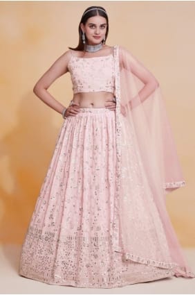 Embroidered Georgette Lehenga Choli in Pink with Dupatta LC8831