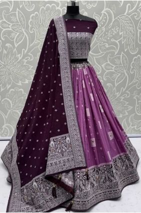 Purple Georgette Embroidered Lehenga Choli with Dupatta LC8669