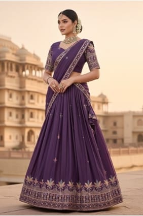 Georgette Embroidered Purple Lehenga Choli with Dupatta LC8964