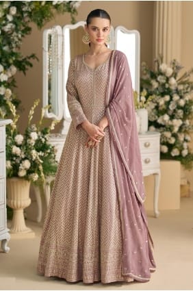 Mauve Georgette Embroidered Anarkali Suit with Dupatta AS4319