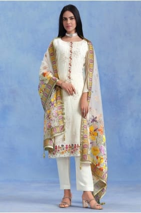 Off white Georgette Embroidered Salwar Kameez with Dupatta SK15772