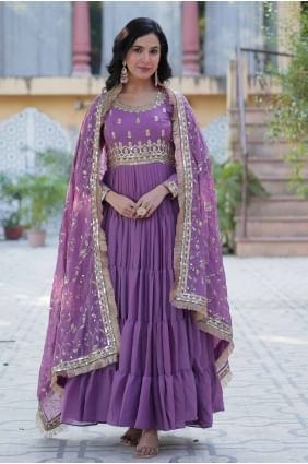 Embroidered Georgette Onion Gown Dress with Dupatta GW1054