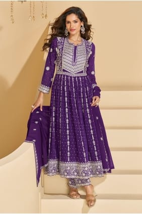 Purple Georgette Embroidered Palazzo Suit with Dupatta PZ4476
