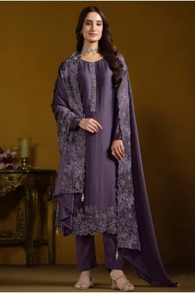 Lavender Georgette Salwar Kameez with Embroidered SK15789