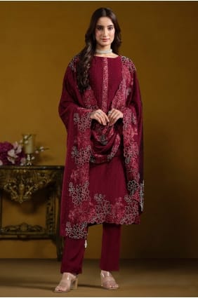 Georgette Salwar Kameez in Maroon with Embroidered SK15787