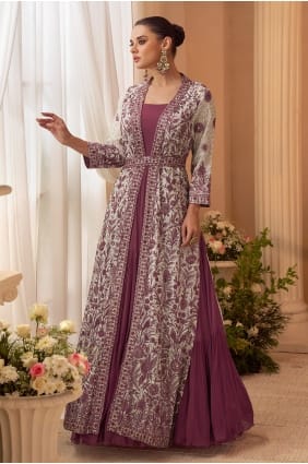 Embroidered Chinon chiffon Pink Gown Dress with Dupatta GW1277