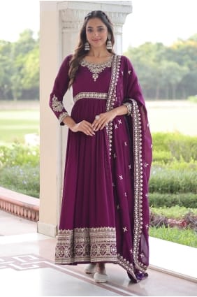 Purple Silk Gown Dress with Embroidered GW1221