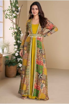 Yellow Georgette Gown Dress with Embroidered GW1191